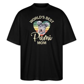 Ungarischer Pumi Hund - Stanley/Stella Oversized Unisex Bio T-Shirt Blaster 2.0 - Schwarz - Vorne - Alina (178cm) & Michal (187cm)