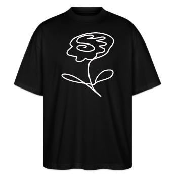 Blume weiß weiße Blume one line art Blume weiß - Stanley/Stella Oversized Unisex Bio T-Shirt Blaster 2.0 - Schwarz - Vorne - Alina (178cm) & Michal (187cm)