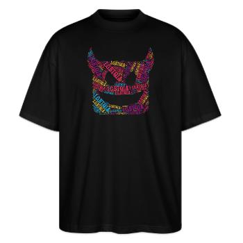 LGBTQIA+ T-Shirt Devil Word Cloud Gay Pride LGBT - Stanley/Stella Oversized Unisex Bio T-Shirt Blaster 2.0 - Schwarz - Vorne - Alina (178cm) & Michal (187cm)