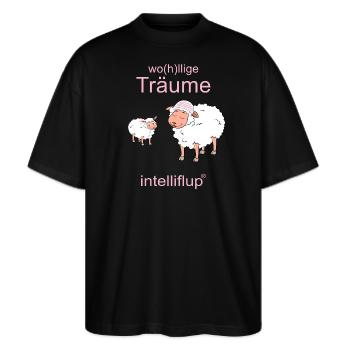 Traumfluffige Schafe - Stanley/Stella Oversized Unisex Bio T-Shirt Blaster 2.0 - Schwarz - Vorne - Alina (178cm) & Michal (187cm)
