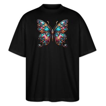 Schmetterling - Stanley/Stella Oversized Unisex Bio T-Shirt Blaster 2.0 - Schwarz - Vorne - Alina (178cm) & Michal (187cm)