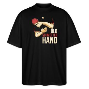 Old Schmetter Hand - Tischtennis - Stanley/Stella Oversized Unisex Bio T-Shirt Blaster 2.0 - Schwarz - Vorne - Alina (178cm) & Michal (187cm)