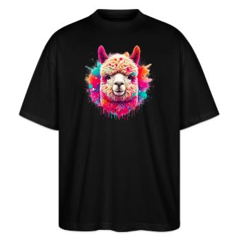 Alpaka - Stanley/Stella Oversized Unisex Bio T-Shirt Blaster 2.0 - Schwarz - Vorne - Alina (178cm) & Michal (187cm)