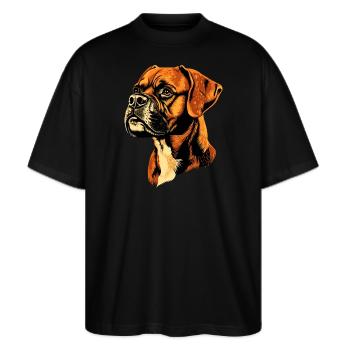 Deutscher Boxer Hunde Boxerverein German Boxer - Stanley/Stella Oversized Unisex Bio T-Shirt Blaster 2.0 - Schwarz - Vorne - Alina (178cm) & Michal (187cm)