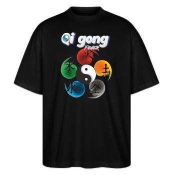 Yin Yang Fünf Elemente Qi Gong Fieber Design - Stanley/Stella Oversized Unisex Bio T-Shirt Blaster 2.0 - Schwarz - Vorne - Alina (178cm) & Michal (187cm)