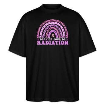 Brustkrebs Rosa Oktober Strahlentherapie - Stanley/Stella Oversized Unisex Bio T-Shirt Blaster 2.0 - Schwarz - Vorne - Alina (178cm) & Michal (187cm)