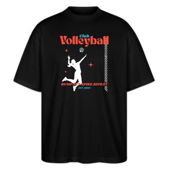 Club Volleyball Design - Stanley/Stella Oversized Unisex Bio T-Shirt Blaster 2.0 - Schwarz - Vorne - Alina (178cm) & Michal (187cm)
