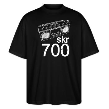 Boombox Retro skr700 Style Kassettenrecorder - Stanley/Stella Oversized Unisex Bio T-Shirt Blaster 2.0 - Schwarz - Vorne - Alina (178cm) & Michal (187cm)