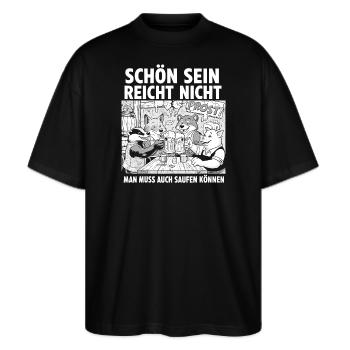 Prostfreunde am Biertisch - Stanley/Stella Oversized Unisex Bio T-Shirt Blaster 2.0 - Schwarz - Vorne - Alina (178cm) & Michal (187cm)