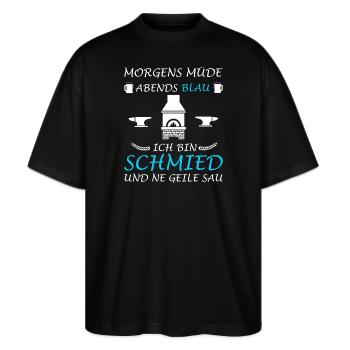 Schmied Schmiede Amboss Metallbau - Stanley/Stella Oversized Unisex Bio T-Shirt Blaster 2.0 - Schwarz - Vorne - Alina (178cm) & Michal (187cm)