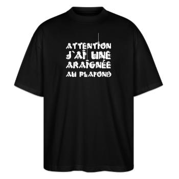 SEI VORSICHTIG, ICH HABE EINE SPINNE AN DER DECKE! - Stanley/Stella Oversized Unisex Bio T-Shirt Blaster 2.0 - Schwarz - Vorne - Alina (178cm) & Michal (187cm)