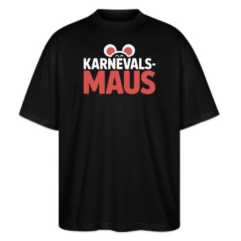 Karnevalsmaus Karneval Köln Kölner Karnevals Maus - Stanley/Stella Oversized Unisex Bio T-Shirt Blaster 2.0 - Schwarz - Vorne - Alina (178cm) & Michal (187cm)