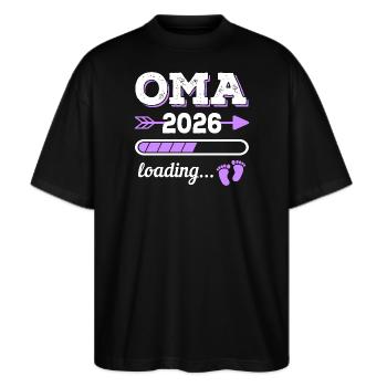 Oma 2026 Loading Schwangerschaft Geschenkidee - Stanley/Stella Oversized Unisex Bio T-Shirt Blaster 2.0 - Schwarz - Vorne - Alina (178cm) & Michal (187cm)