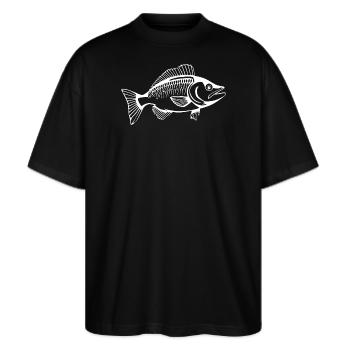 Fisch T-shirt Fisch Shirt Fisch angeln - Stanley/Stella Oversized Unisex Bio T-Shirt Blaster 2.0 - Schwarz - Vorne - Alina (178cm) & Michal (187cm)