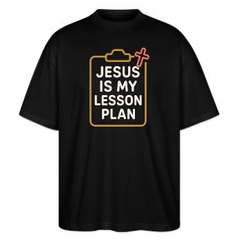 Christlicher Lehrer, Glaubensbasierter - Stanley/Stella Oversized Unisex Bio T-Shirt Blaster 2.0 - Schwarz - Vorne - Alina (178cm) & Michal (187cm)
