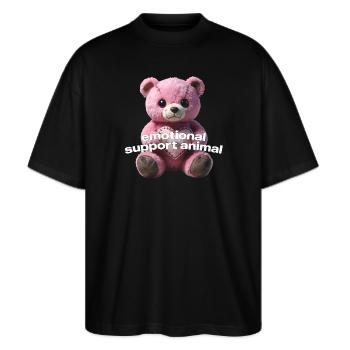 Zärtlicher rosa Bär mit Herz - Stanley/Stella Oversized Unisex Bio T-Shirt Blaster 2.0 - Schwarz - Vorne - Alina (178cm) & Michal (187cm)