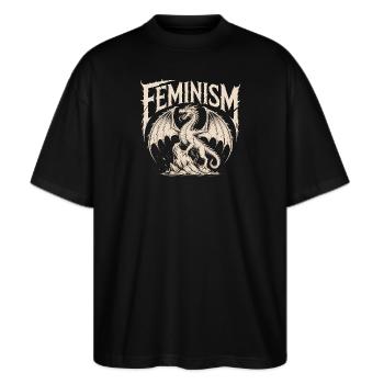 Feminist - Feminism Logo T-Shirt - Stanley/Stella Oversized Unisex Bio T-Shirt Blaster 2.0 - Schwarz - Vorne - Alina (178cm) & Michal (187cm)