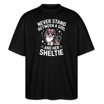 Sheltie Sprüche Lustige Sheltie Geschenk - Stanley/Stella Oversized Unisex Bio T-Shirt Blaster 2.0 - Schwarz - Vorne - Alina (178cm) & Michal (187cm)