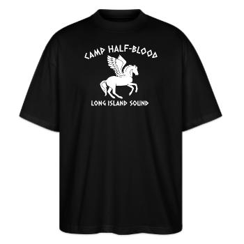 Camp Half-Blood Long Island Sound Pferd - Stanley/Stella Oversized Unisex Bio T-Shirt Blaster 2.0 - Schwarz - Vorne - Alina (178cm) & Michal (187cm)