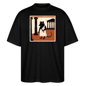 Römische Ratte Im Toga In Der Antike - Stanley/Stella Oversized Unisex Bio T-Shirt Blaster 2.0 - Schwarz - Vorne - Alina (178cm) & Michal (187cm)