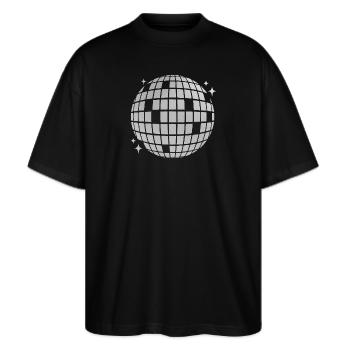 Discokugel-Mosaik Glanz - Stanley/Stella Oversized Unisex Bio T-Shirt Blaster 2.0 - Schwarz - Vorne - Alina (178cm) & Michal (187cm)