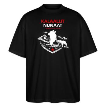 Kalaallit Nunaat - Grönland Natur & Protest Motiv - Stanley/Stella Oversized Unisex Bio T-Shirt Blaster 2.0 - Schwarz - Vorne - Alina (178cm) & Michal (187cm)