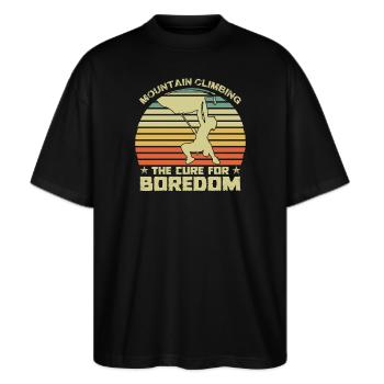Bergsteigen gegen Langeweile - Stanley/Stella Oversized Unisex Bio T-Shirt Blaster 2.0 - Schwarz - Vorne - Alina (178cm) & Michal (187cm)