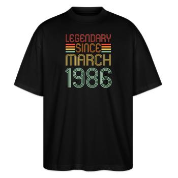 Legendary since March 1986, Retro, Geburtstag - Stanley/Stella Oversized Unisex Bio T-Shirt Blaster 2.0 - Schwarz - Vorne - Alina (178cm) & Michal (187cm)