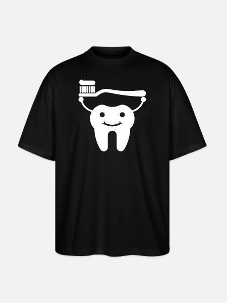 Zahn mit Zahnbürste und Zahnpasta - Stanley/Stella Oversized Unisex Bio T-Shirt Blaster 2.0 - Schwarz