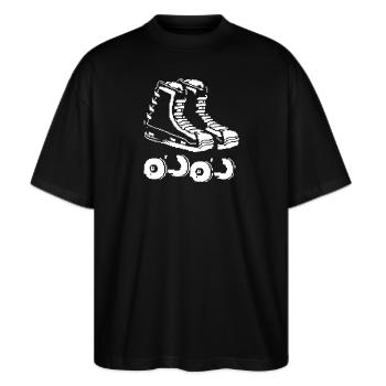 Rollschuhe Pixel - Stanley/Stella Oversized Unisex Bio T-Shirt Blaster 2.0 - Schwarz - Vorne - Alina (178cm) & Michal (187cm)
