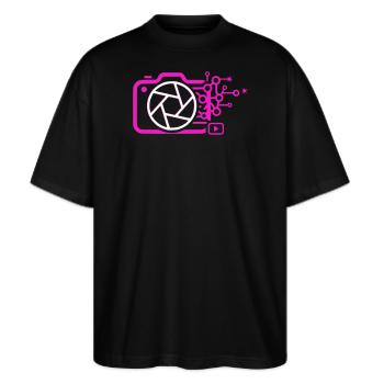 Digitale Kamera AI Art Tech Vektor - Stanley/Stella Oversized Unisex Bio T-Shirt Blaster 2.0 - Schwarz - Vorne - Alina (178cm) & Michal (187cm)