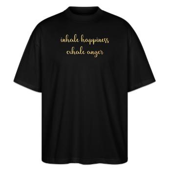 inhale exhale Gold happiness Meditation om Namaste - Stanley/Stella Oversized Unisex Bio T-Shirt Blaster 2.0 - Schwarz - Vorne - Alina (178cm) & Michal (187cm)