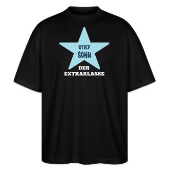 Sohn Stiefsohn Bonussohn Ziehsohn Adoptivsohn Mann - Stanley/Stella Oversized Unisex Bio T-Shirt Blaster 2.0 - Schwarz - Vorne - Alina (178cm) & Michal (187cm)