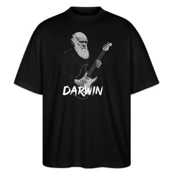 Darwin spielt die Gitarrenentwicklung - Stanley/Stella Oversized Unisex Bio T-Shirt Blaster 2.0 - Schwarz - Vorne - Alina (178cm) & Michal (187cm)