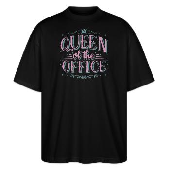 Büro Kollegin Geschenk - Stanley/Stella Oversized Unisex Bio T-Shirt Blaster 2.0 - Schwarz - Vorne - Alina (178cm) & Michal (187cm)