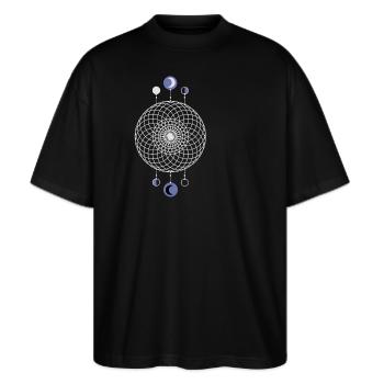 Geometrisches Muster Mondphasen - Stanley/Stella Oversized Unisex Bio T-Shirt Blaster 2.0 - Schwarz - Vorne - Alina (178cm) & Michal (187cm)