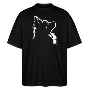 Pomeranian Hund Hunde Zwergspitz Wilsigns - Stanley/Stella Oversized Unisex Bio T-Shirt Blaster 2.0 - Schwarz - Vorne - Alina (178cm) & Michal (187cm)