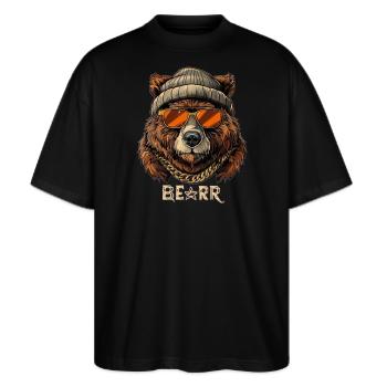 Cooler Bär - Stanley/Stella Oversized Unisex Bio T-Shirt Blaster 2.0 - Schwarz - Vorne - Alina (178cm) & Michal (187cm)