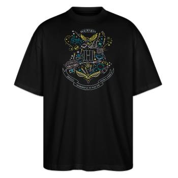 Harry Potter Hogwarts Elemente - Stanley/Stella Oversized Unisex Bio T-Shirt Blaster 2.0 - Schwarz - Vorne - Alina (178cm) & Michal (187cm)