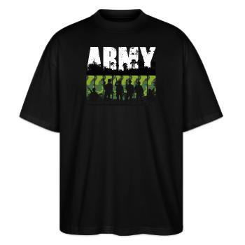 ARMY Original - Stanley/Stella Oversized Unisex Bio T-Shirt Blaster 2.0 - Schwarz - Vorne - Alina (178cm) & Michal (187cm)