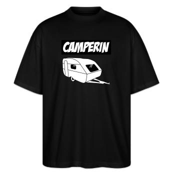 Camperin - Die besten Frauen der Welt! - Stanley/Stella Oversized Unisex Bio T-Shirt Blaster 2.0 - Schwarz - Vorne - Alina (178cm) & Michal (187cm)