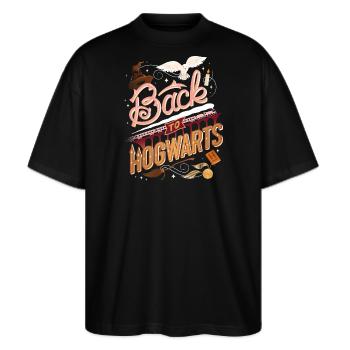 Harry Potter Back To Hogwarts - Stanley/Stella Oversized Unisex Bio T-Shirt Blaster 2.0 - Schwarz - Vorne - Alina (178cm) & Michal (187cm)