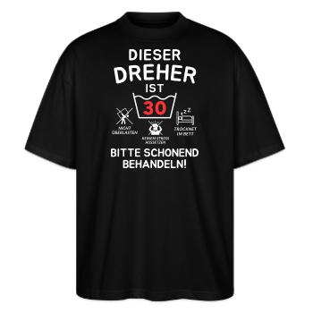Dieser Dreher ist 30. Schonend behandeln - Stanley/Stella Oversized Unisex Bio T-Shirt Blaster 2.0 - Schwarz - Vorne - Alina (178cm) & Michal (187cm)
