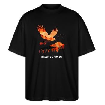 Preserrve & Protect Roter Milan Vogel Greifvogel - Stanley/Stella Oversized Unisex Bio T-Shirt Blaster 2.0 - Schwarz - Vorne - Alina (178cm) & Michal (187cm)