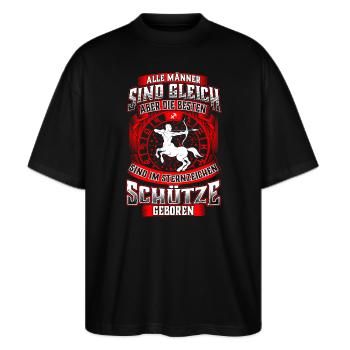 Schütze Sternzeichen Geburtstag Geburt - Stanley/Stella Oversized Unisex Bio T-Shirt Blaster 2.0 - Schwarz - Vorne - Alina (178cm) & Michal (187cm)