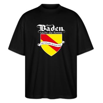 Über Baden lacht die Sonne, über Schwaben die Welt - Stanley/Stella Oversized Unisex Bio T-Shirt Blaster 2.0 - Schwarz - Vorne - Alina (178cm) & Michal (187cm)