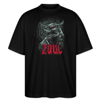 Ghostbusters Zuul - Stanley/Stella Oversized Unisex Bio T-Shirt Blaster 2.0 - Schwarz - Vorne - Alina (178cm) & Michal (187cm)