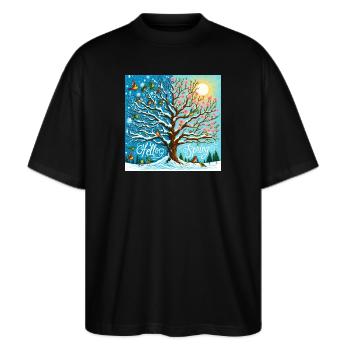 Hallo Frühling - Stanley/Stella Oversized Unisex Bio T-Shirt Blaster 2.0 - Schwarz - Vorne - Alina (178cm) & Michal (187cm)