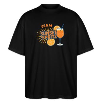 Team Sunset Spritz - Stanley/Stella Oversized Unisex Bio T-Shirt Blaster 2.0 - Schwarz - Vorne - Alina (178cm) & Michal (187cm)