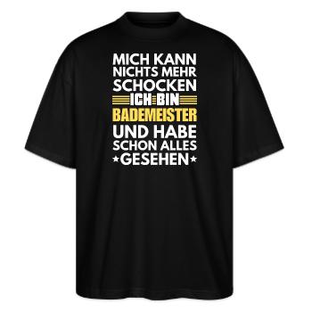 Nicht schockbarer Bademeister - Stanley/Stella Oversized Unisex Bio T-Shirt Blaster 2.0 - Schwarz - Vorne - Alina (178cm) & Michal (187cm)